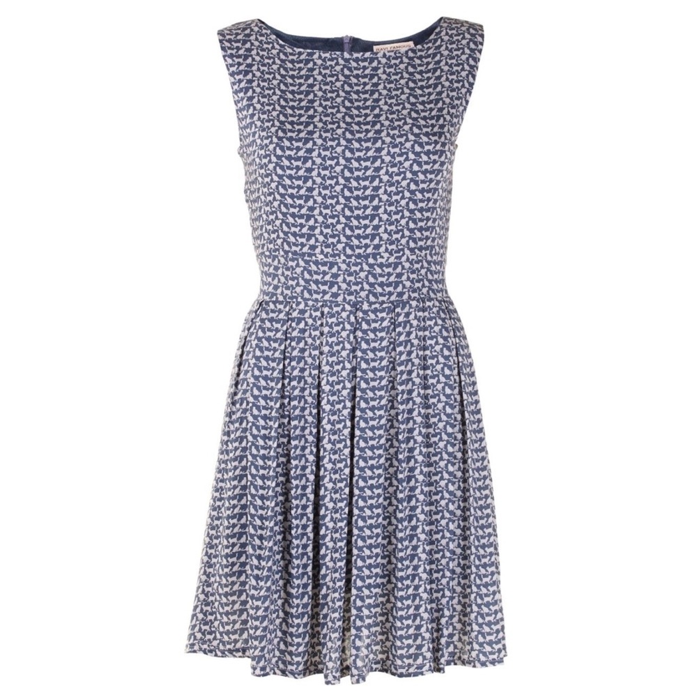 Ravi Famous London Blue Ivory Cat Print Dress S/M
